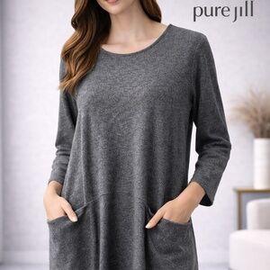 Pure Jill Elegant Gray Long Sleeve Dress